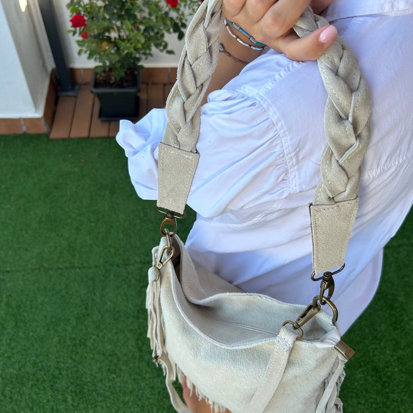 Bolso bandolera saco flecos personalizado