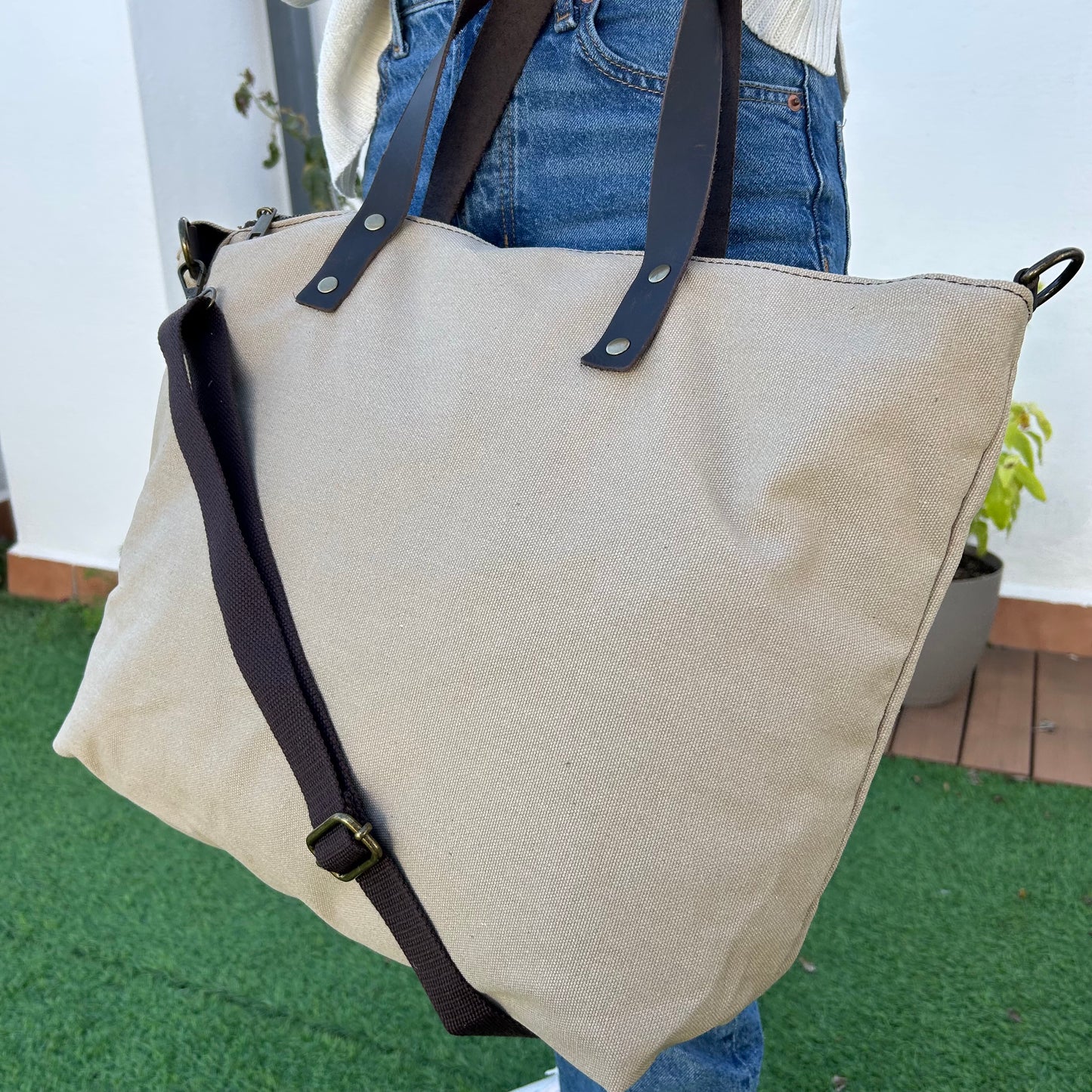 Bolso shopping de loneta crema personalizado