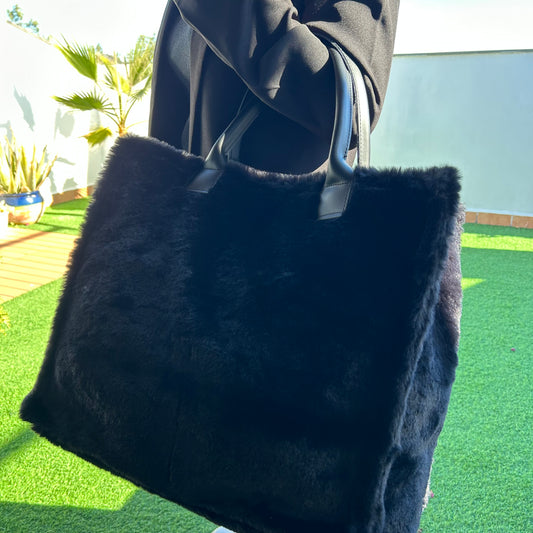 Bolso tote de pelo negro personalizado