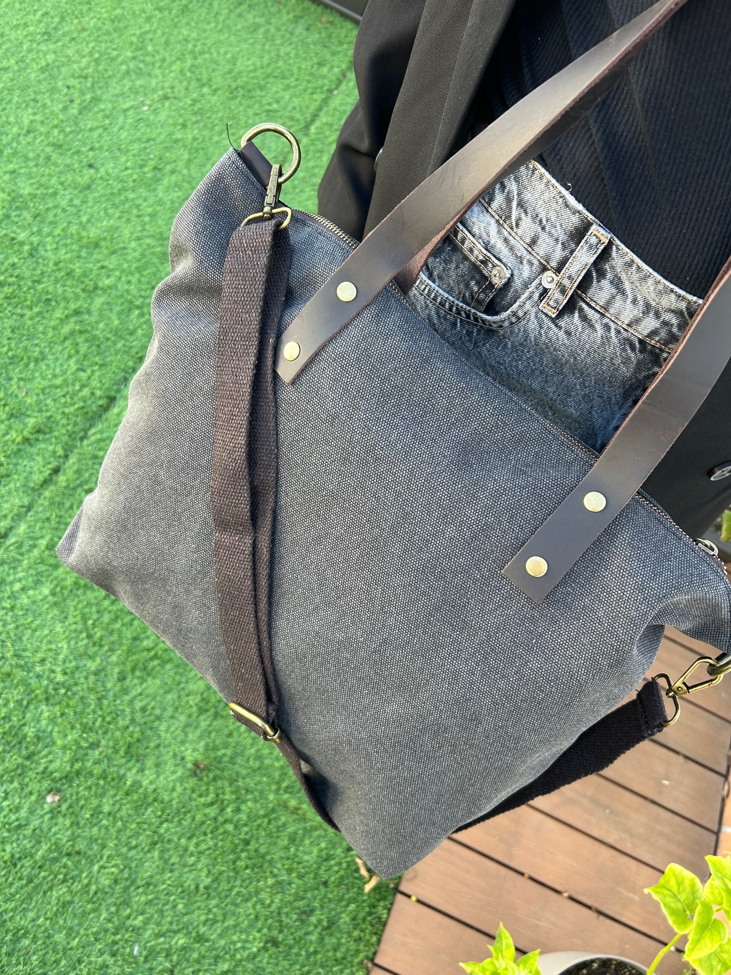 Bolso shopping de loneta gris personalizado