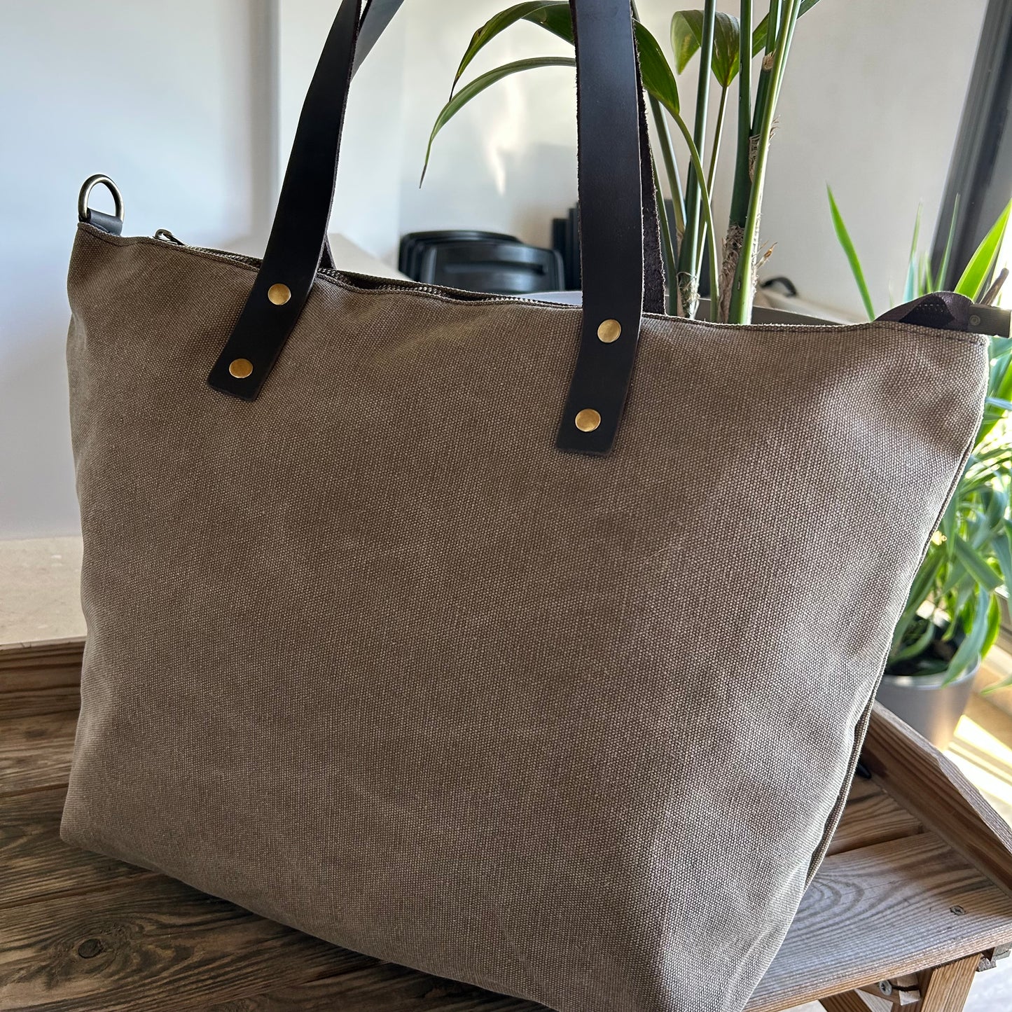 Bolso shopping de loneta taupe personalizado