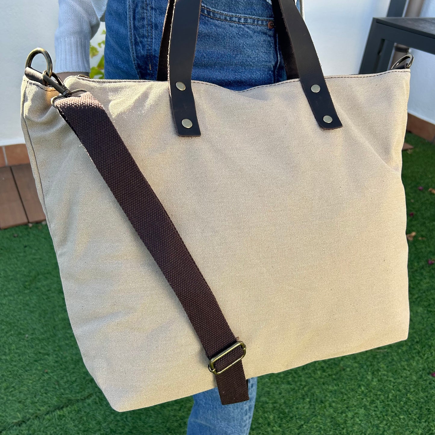 Bolso shopping de loneta crema personalizado