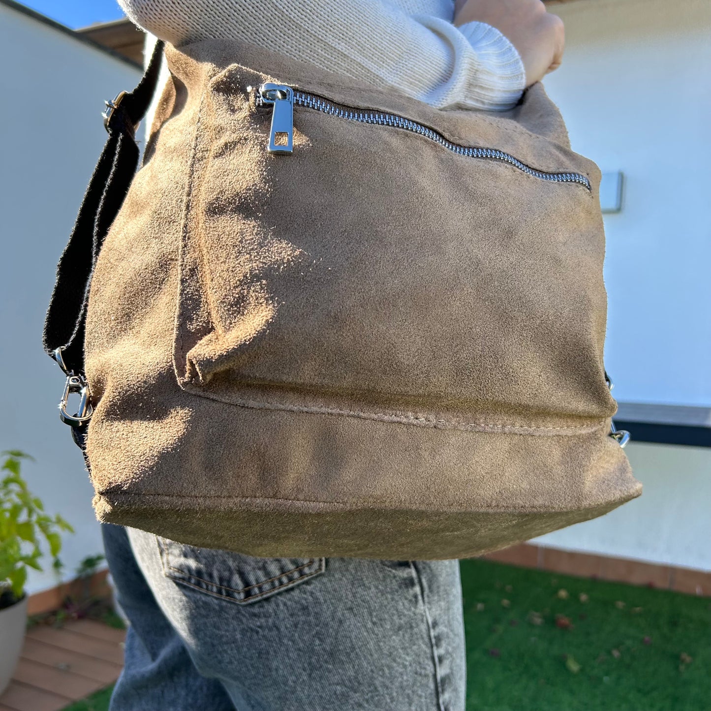 Bolso mochila ante beige personalizado