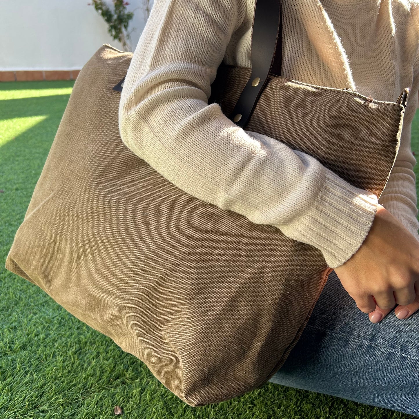 Bolso shopping de loneta taupe personalizado